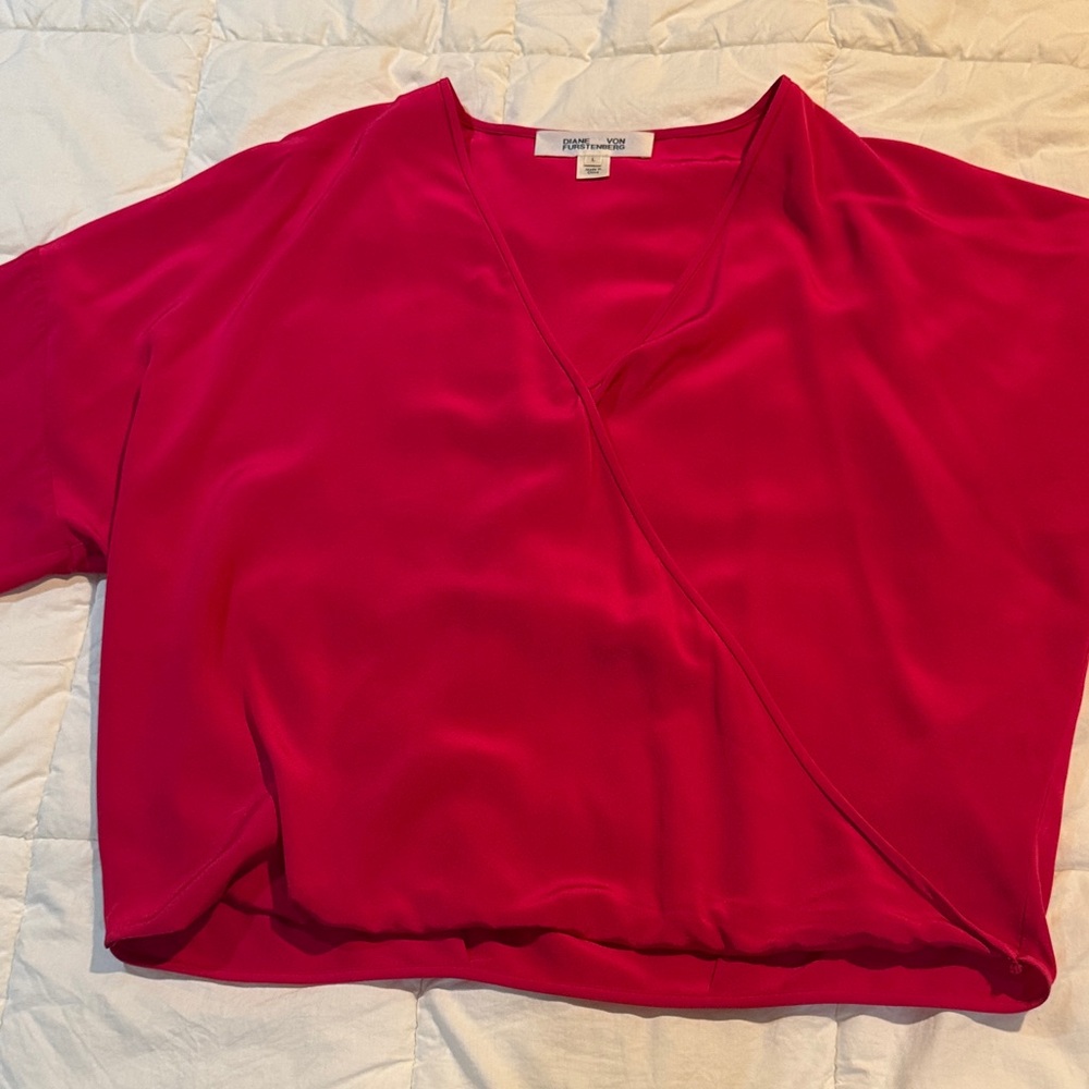Diane Von Furstenberg Bold Pink Wrap Blouse
